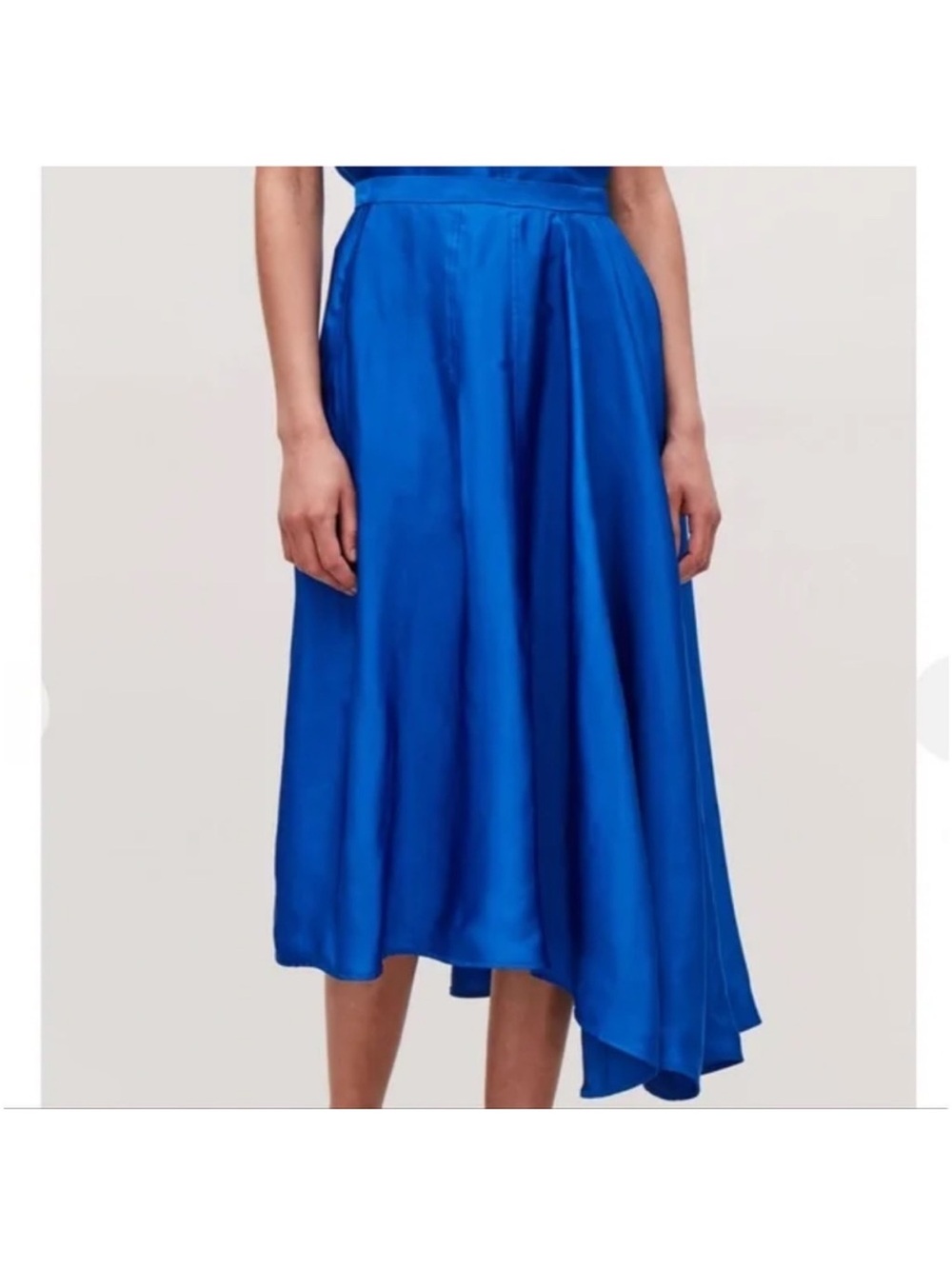COS Royal Blue Draped Asymmetrical High-Waisted Topstitched Midi Skirt Pockets